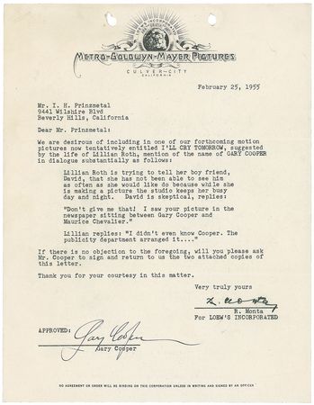 Lot #914 Gary Cooper Signed Document - Image 1