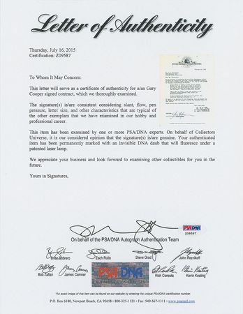 Lot #914 Gary Cooper Signed Document - Image 2
