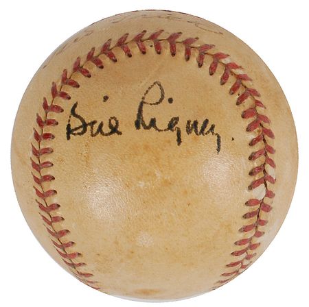 Lot #1007 Baseball: Harridge, Frick, and Rigney Baseball - Image 1