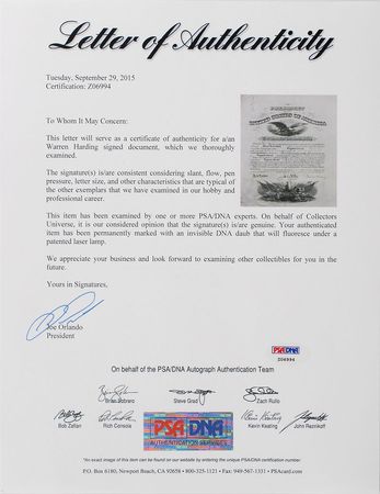 Lot #61 Warren G. Harding Signed Document - Image 3
