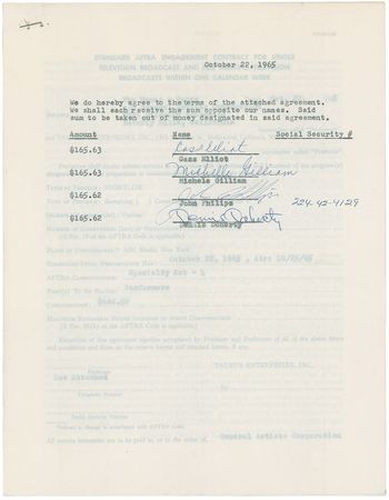 Lot #774 The Mamas and the Papas Signed Document - Image 1