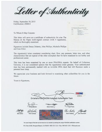 Lot #774 The Mamas and the Papas Signed Document - Image 2
