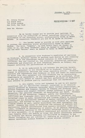 Lot #792 Muddy Waters and Johnny Winter Signed Document - Image 1