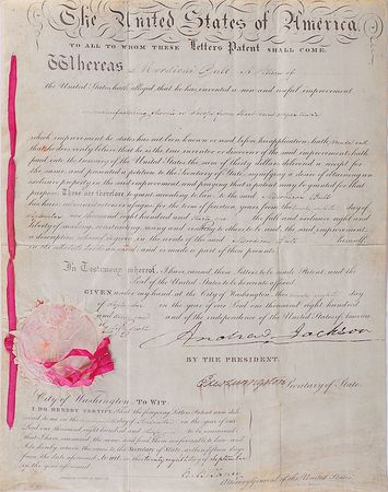 Lot #16 Andrew Jackson: Metalworking patent signed