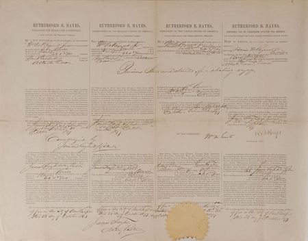 Lot #41 Rutherford B. Hayes: Rare four-language ship?s passport for the whaling journey of the Union - Image 1