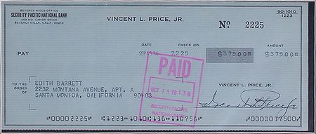 Lot #976 Vincent Price Check - Image 2