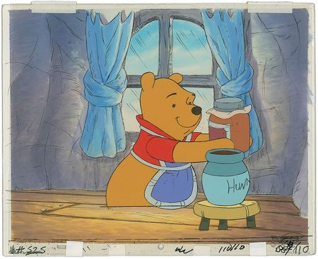 Lot #1143 Winnie the Pooh keymaster hand-painted background set-up with matching production drawing from The Winnie the Pooh TV Show Keymaster Hand-Painted Background Set-Up with Matching Production Drawing - Image 1