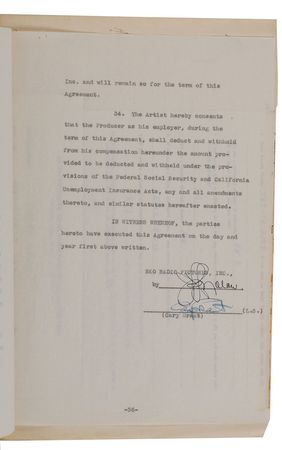 Lot #870 Cary Grant Signed Document - Image 2
