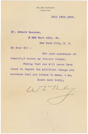 Lot #122 William McKinley Typed Letter Signed - Image 1