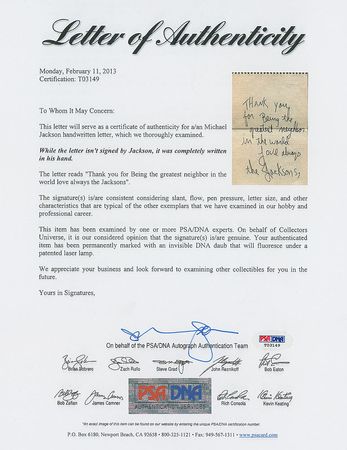 Lot #770 Michael Jackson Signed Note - Image 2