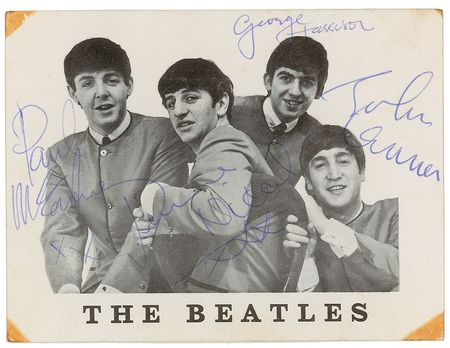 Lot #748 Beatles and Jimmie Nicol: Uninscribed 1964 fan club photo signed by the rare Jimmie Nicol lineup - Image 1