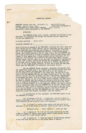 Lot #775 Gram Parsons: Shortly before joining The Byrds, Parsons sells the rights to “Blue Eyes” - Image 1