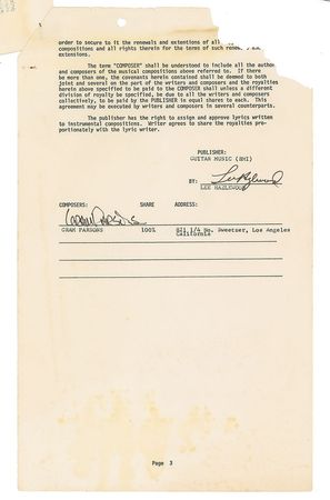 Lot #775 Gram Parsons: Shortly before joining The Byrds, Parsons sells the rights to “Blue Eyes” - Image 2