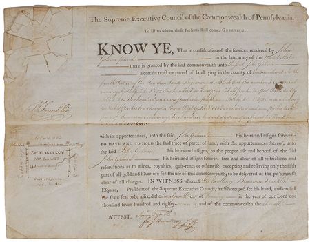 Lot #155 Benjamin Franklin: The Pennsylvanian president approves an early 1787 land grant - Image 1