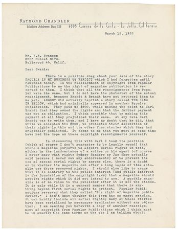 Lot #669 Raymond Chandler Typed Letter Signed - Image 1