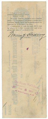 Lot #62 Warren G. Harding: Rare paycheck from Harding’s last January - Image 1