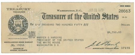Lot #62 Warren G. Harding: Rare paycheck from Harding’s last January - Image 2