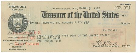 Lot #64 Calvin Coolidge: Supremely desirable Treasury check for the ?President of the United States? - Image 2