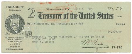 Lot #66 Herbert Hoover: 1929 presidential paycheck—two months before Black Tuesday - Image 2