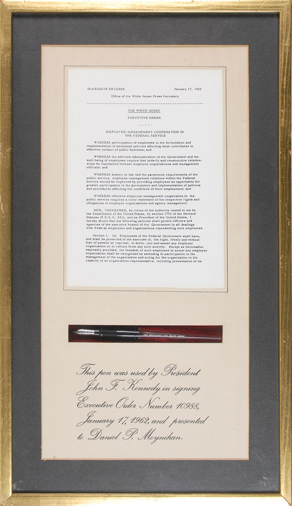 Lot 97 John F. Kennedy: Important labor rights Executive Order signing pen