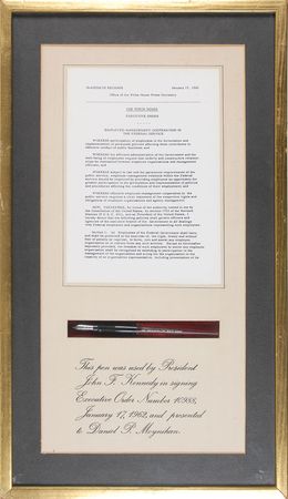 Lot #97 John F. Kennedy: Important labor rights Executive Order signing pen - Image 1