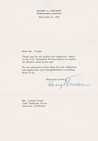 Lot #60 Harry S. Truman Typed Letter Signed - Image 1