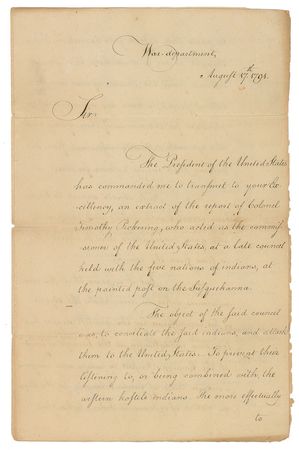 Lot #230 Henry Knox: Disavowing a greedy 1791 land deal made at a ?council held with the five nations of indians? - Image 1