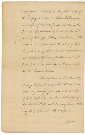 Lot #230 Henry Knox: Disavowing a greedy 1791 land deal made at a ?council held with the five nations of indians? - Image 4
