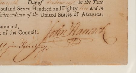 Lot #180 Massachusetts: John Hancock: Twice-signed Hancock appointment issued shortly after his surprise resignation - Image 2