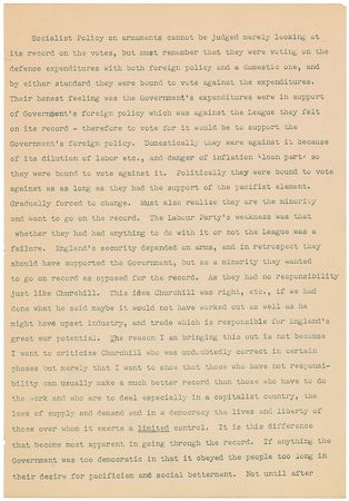 Lot #93 John F. Kennedy: Amazing manuscript related to Why England Slept: “The persecution of the Jews aroused more animosity than the march at the Rhineland” - Image 1