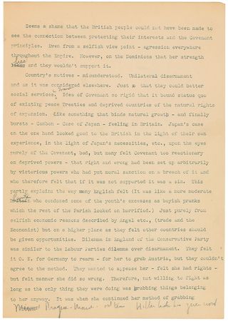Lot #93 John F. Kennedy: Amazing manuscript related to Why England Slept: “The persecution of the Jews aroused more animosity than the march at the Rhineland” - Image 2
