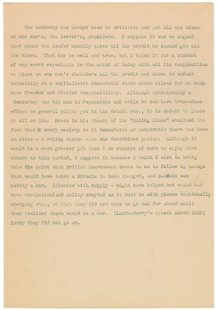 Lot #93 John F. Kennedy: Amazing manuscript related to Why England Slept: “The persecution of the Jews aroused more animosity than the march at the Rhineland” - Image 4