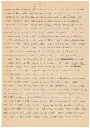 Lot #93 John F. Kennedy: Amazing manuscript related to Why England Slept: “The persecution of the Jews aroused more animosity than the march at the Rhineland” - Image 5
