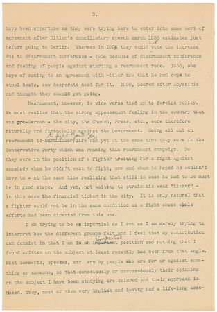Lot #93 John F. Kennedy: Amazing manuscript related to Why England Slept: “The persecution of the Jews aroused more animosity than the march at the Rhineland” - Image 6