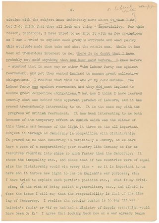 Lot #93 John F. Kennedy: Amazing manuscript related to Why England Slept: “The persecution of the Jews aroused more animosity than the march at the Rhineland” - Image 7