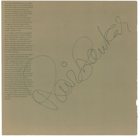 Lot #691 Ravi Shankar Album Sleeve - Image 1