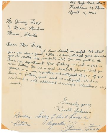 Lot #828 Jimmie Foxx Signed Note - Image 1