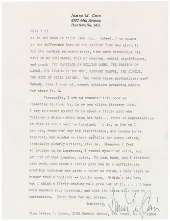 Lot #522 James M. Cain: ?When I was young I read endlessly? - Image 1