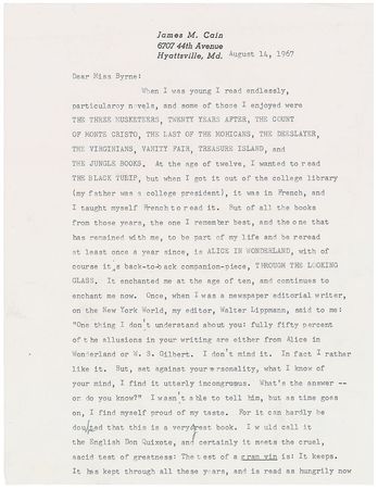 Lot #522 James M. Cain: ?When I was young I read endlessly? - Image 2