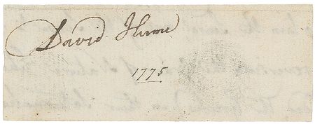 Lot #294 David Hume: Exceedingly rare David Hume signature clipped from a letter on “reversing the Order of Nature” - Image 1