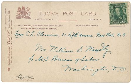 Lot #526 Samuel L. Clemens Postcard - Image 2