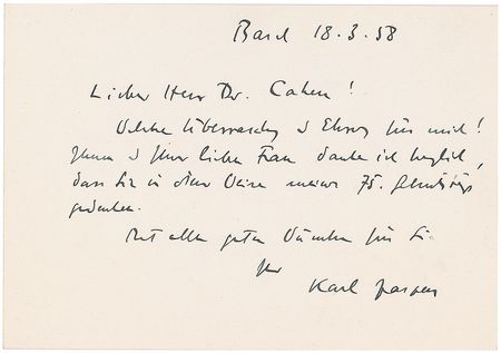 Lot #295 Karl Jaspers Handwritten Letter Signed - Image 1