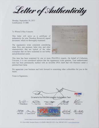 Lot #55 Theodore Roosevelt Signed Document - Image 3