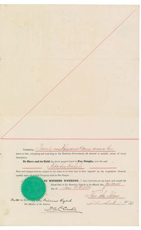 Lot #325 Queen Liliuokalani: Rare Hawaiian land grant at the site of Captain Cook’s murder - Image 3