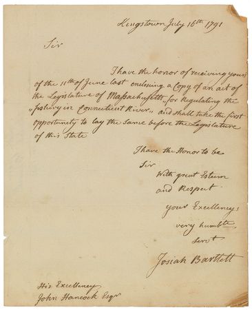 Lot #182 New Hampshire: Josiah Bartlett Handwritten Letter Signed - Image 1