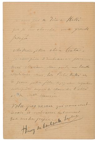 Lot #509 Henri de Toulouse-Lautrec: Rare Lautrec signed in full: “Carnival here is magnificent! Everyone wears masks and throws confetti” - Image 3
