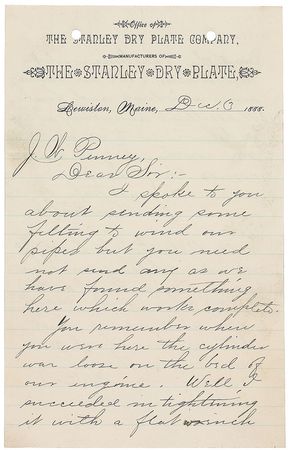 Lot #292 Freelan O. Stanley Handwritten Letter Signed - Image 1