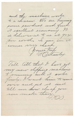 Lot #292 Freelan O. Stanley Handwritten Letter Signed - Image 2
