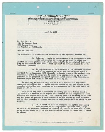 Lot #805 Rod Serling Signed Document - Image 1