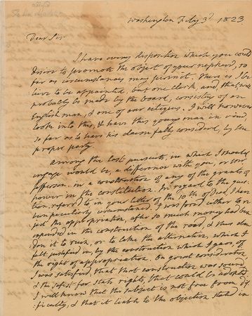 Lot #9 James Monroe: President Monroe writes to